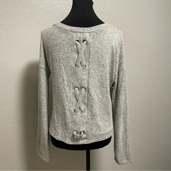 Pink Rose Super Soft Light Grey Crew Neck Sweater with Braided Back  MEDIUM - Picture 2 of 6
